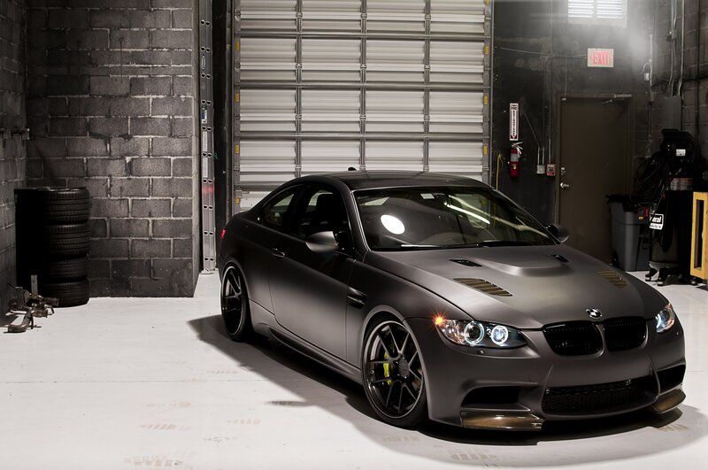 Matte Black Bmw M3 — Gray, Dramatic, Photograph, Garage