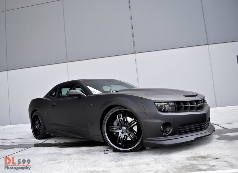 Matte black Camaro sports car