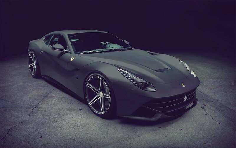 Matte black Ferrari sports car