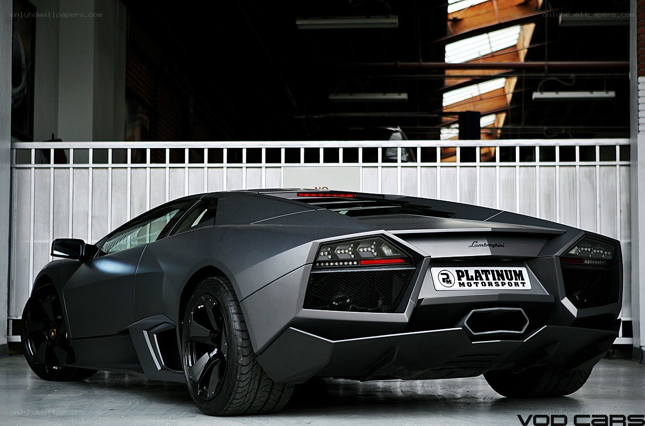Matte black Lamborghini in garage