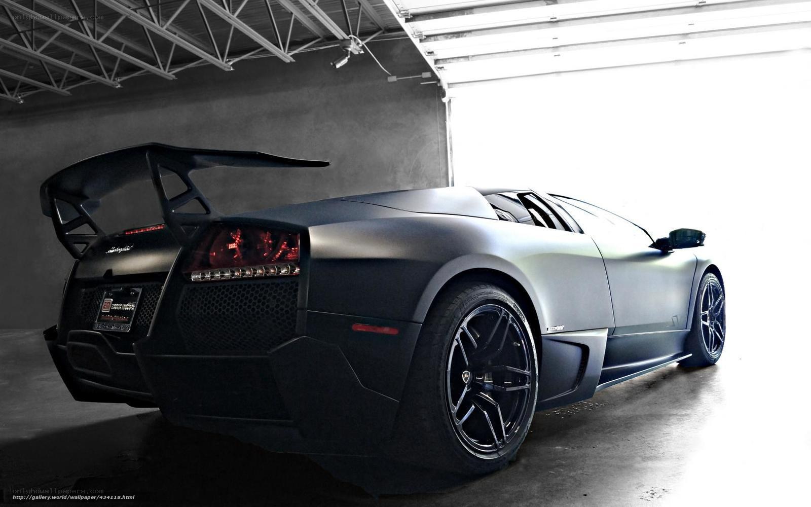 Matte black Lamborghini in garage