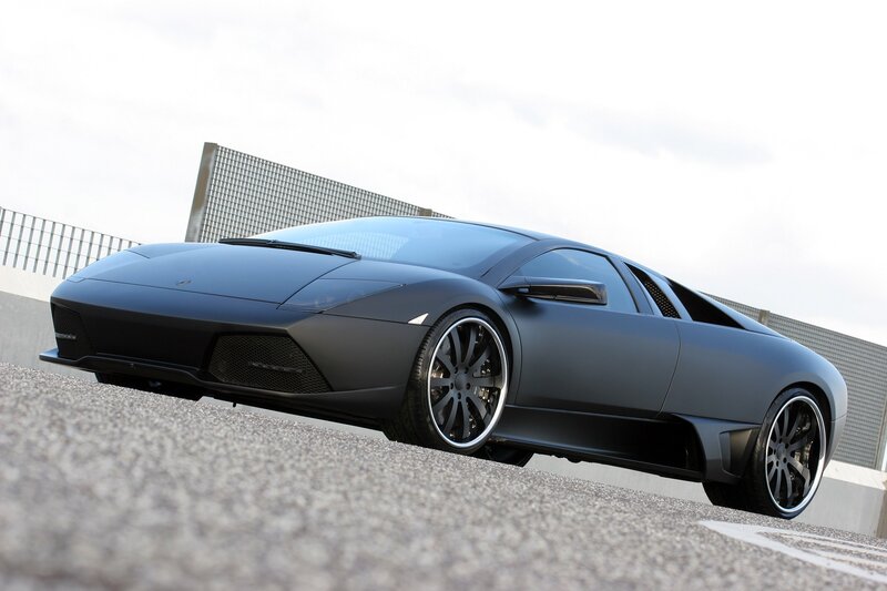 Matte black Lamborghini sports car