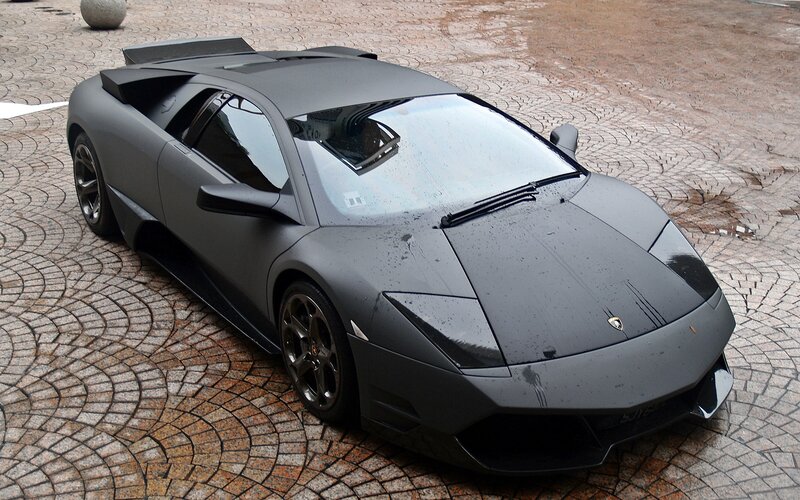 Matte black Lamborghini sports car