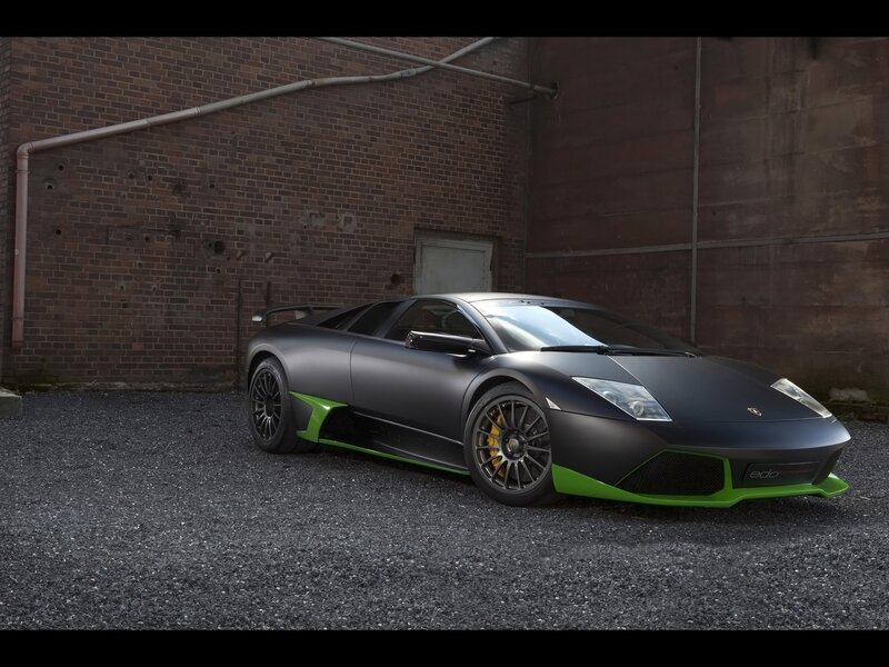 Matte black Lamborghini with green accents