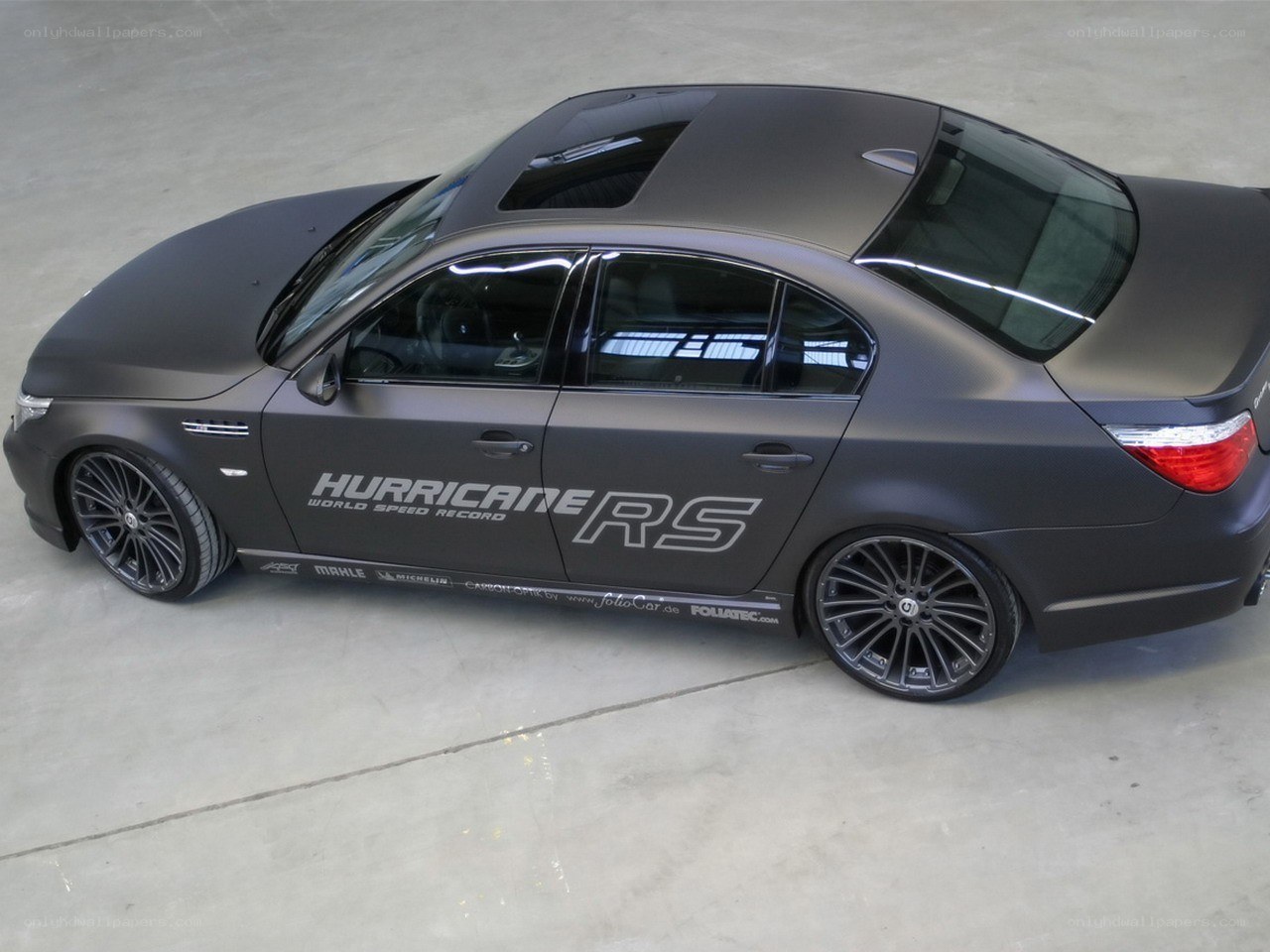 Matte black performance sedan
