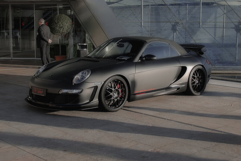 Matte black Porsche convertible