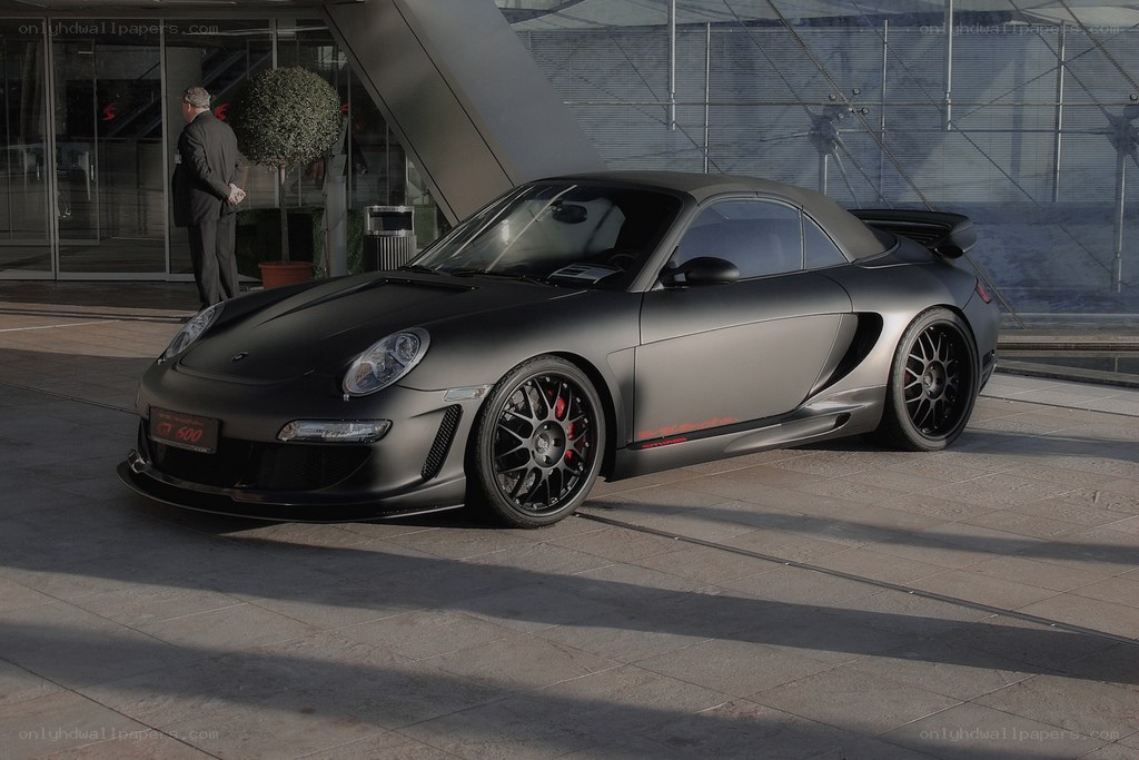 Matte black Porsche convertible