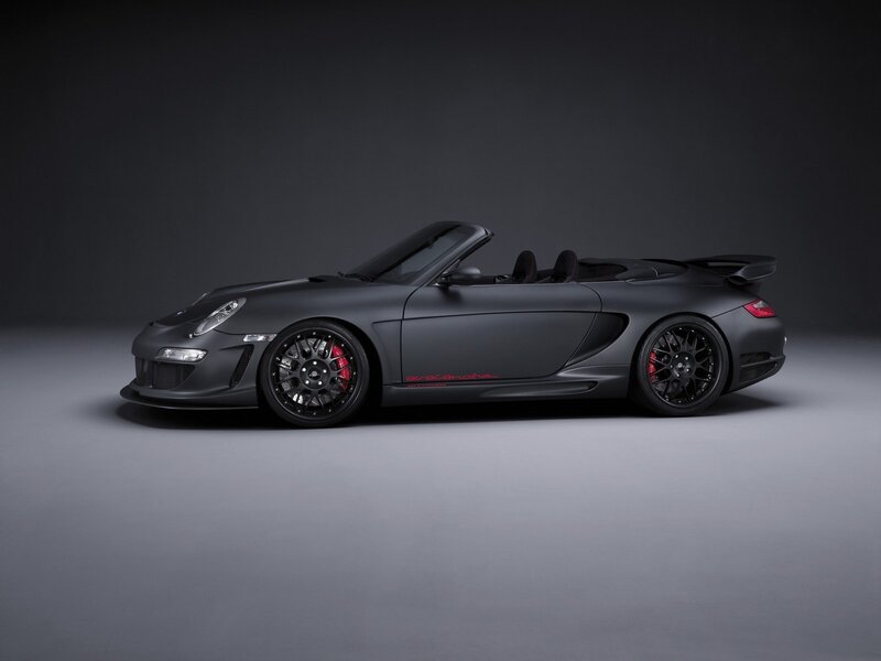Matte black Porsche convertible