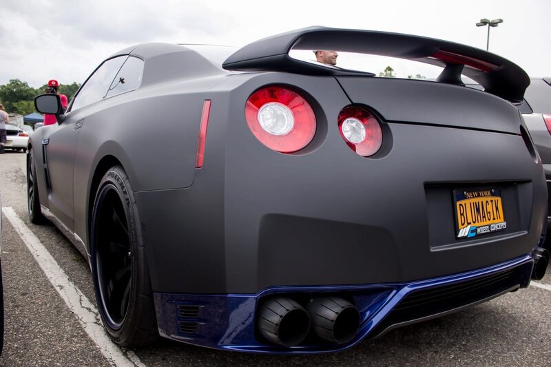 matte black sports car rear view