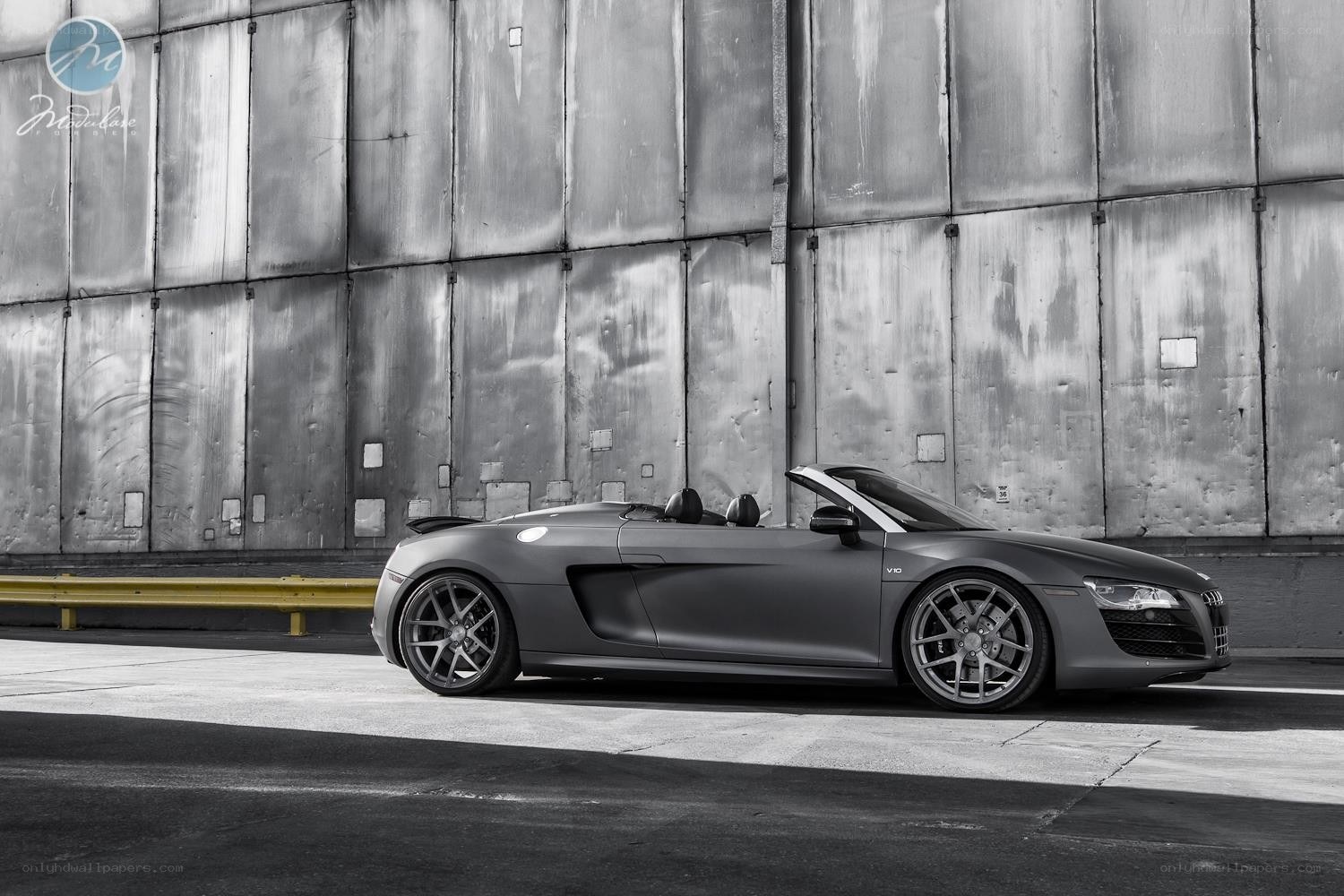 Matte gray Audi R8 V10 convertible