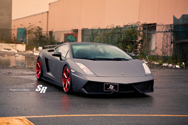 Matte Gray Lamborghini — Dramatic, Sunset, Photograph, Red Wheels