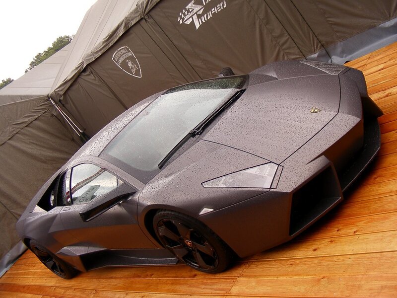 Matte gray Lamborghini on display