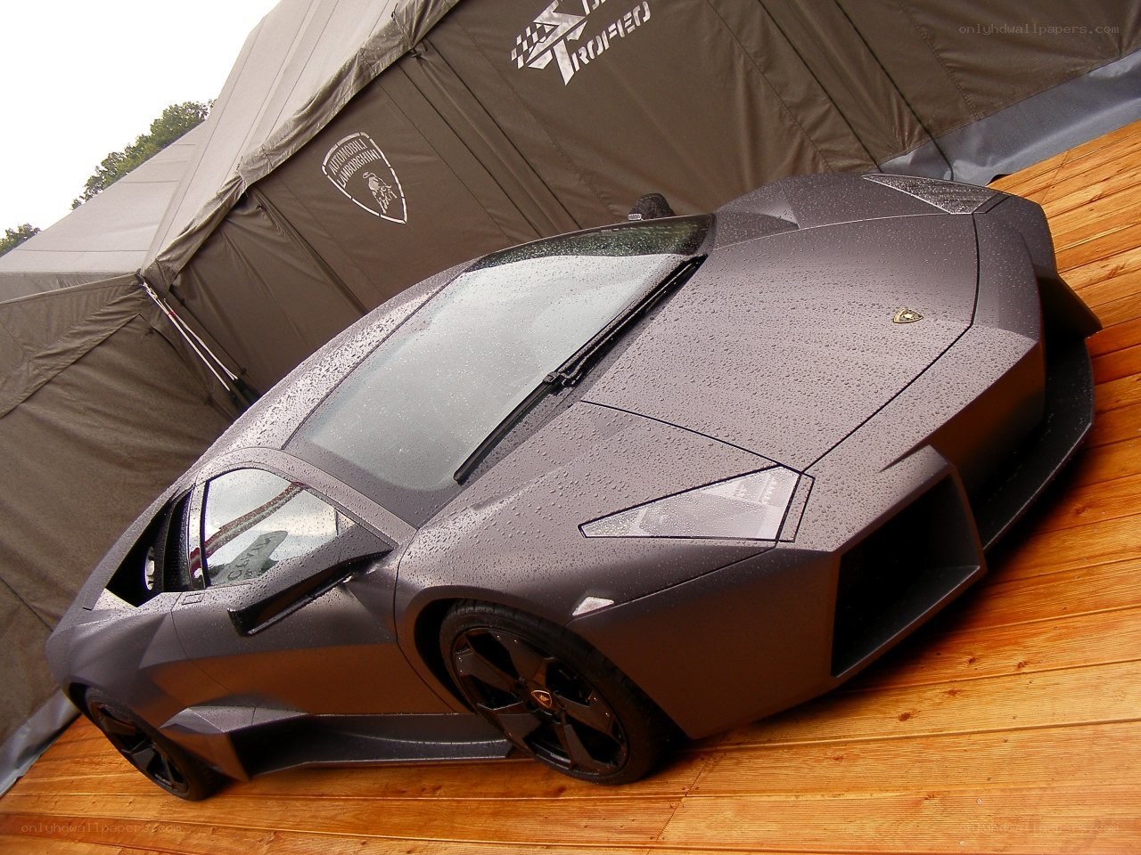 Matte gray Lamborghini on display