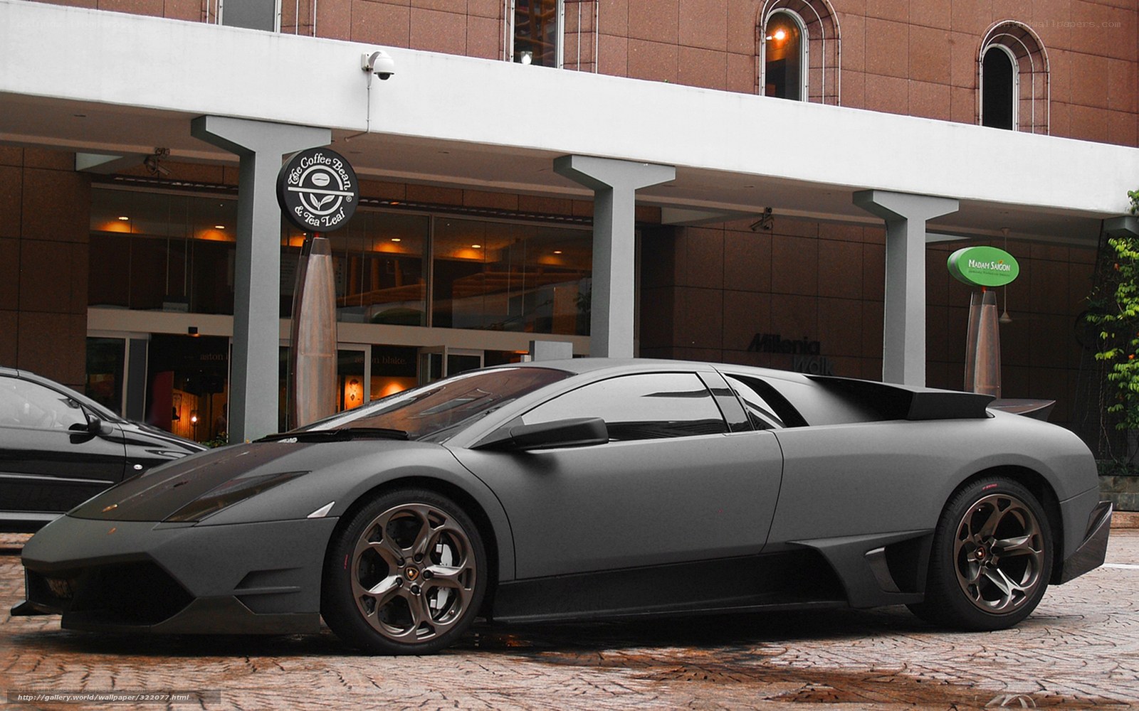 Matte gray Lamborghini parked outside