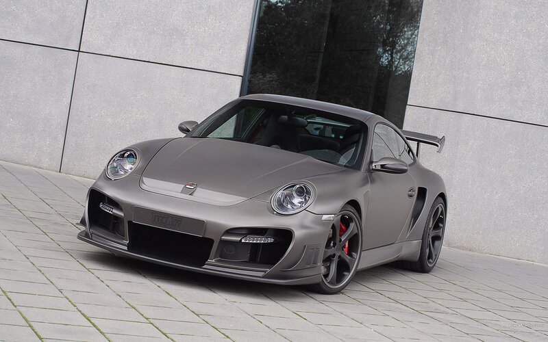 Matte gray Porsche sports car