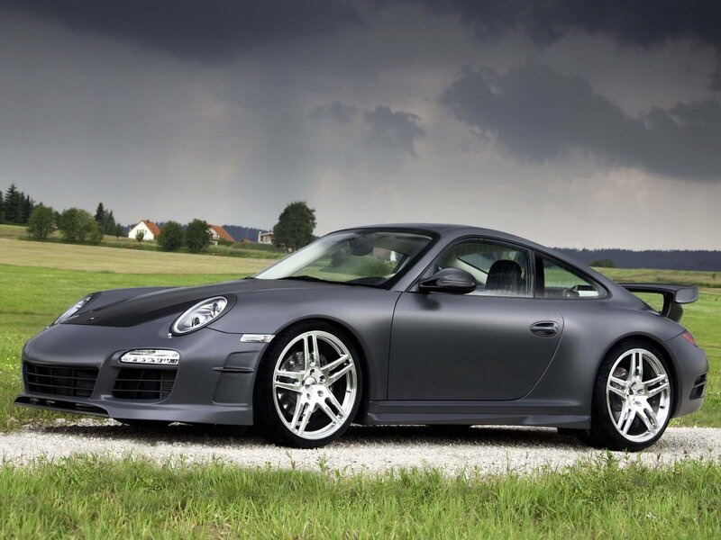 Matte gray Porsche sports car