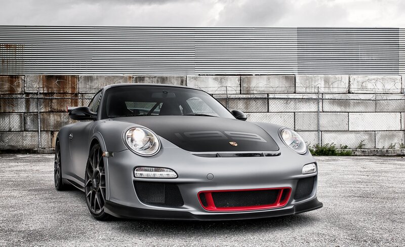 Matte gray Porsche sports car