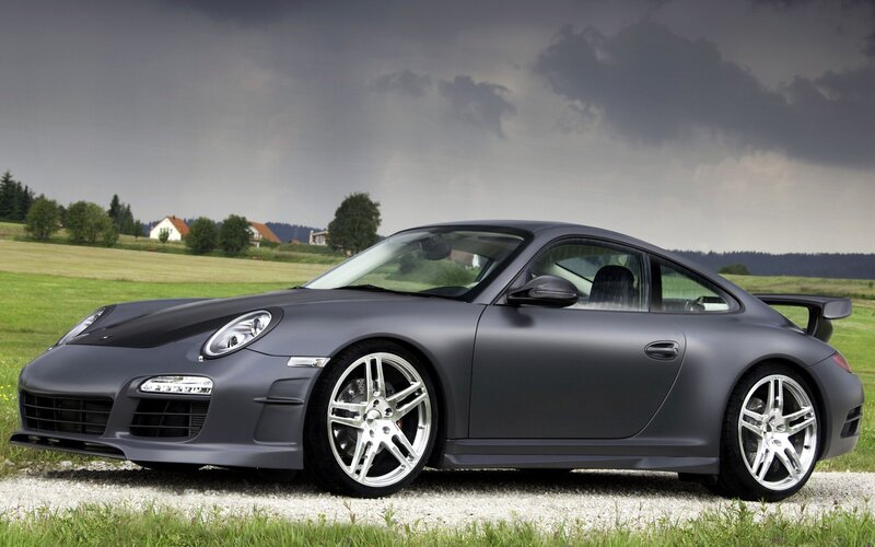 Matte gray Porsche sports car