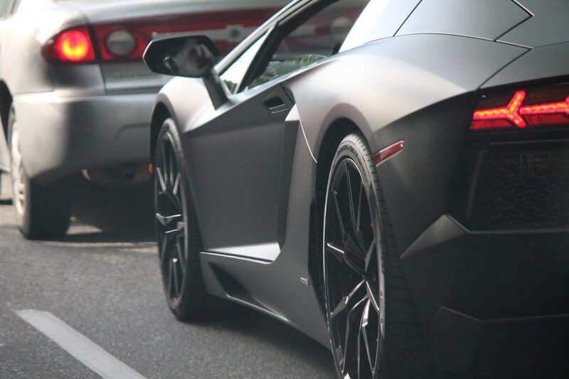 matte gray sports car on road