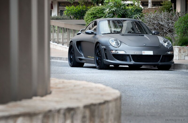 Matte gray sports car on street