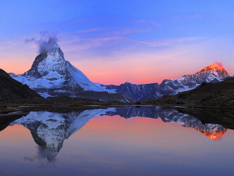 Matterhorn at sunset with lake reflection