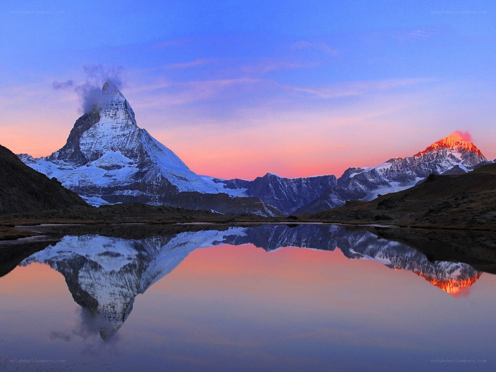 Matterhorn at sunset with lake reflection