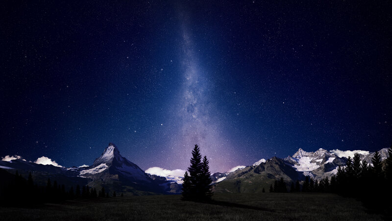 Matterhorn Mountain at Night — Blue, Serene, Photograph, Stars