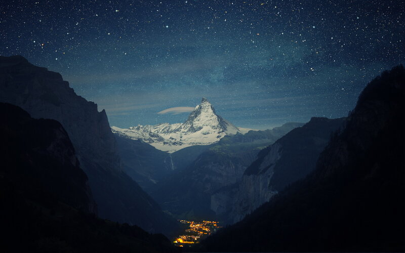 Matterhorn Mountain at Night — Blue, Serene