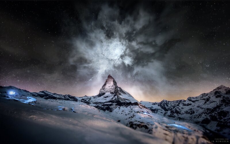 Matterhorn Mountain — Black, Dramatic, Night, Photograph