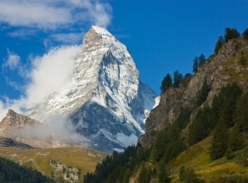 Matterhorn Mountain — Blue, Dramatic, Afternoon, Photograph, Clouds, Trees