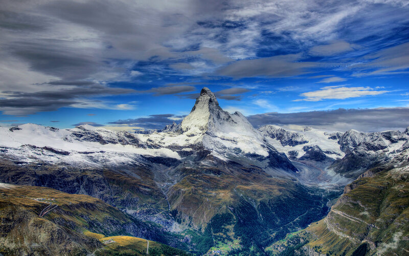 Matterhorn Mountain — Blue, Dramatic, Afternoon, Photograph, Snow, Clouds