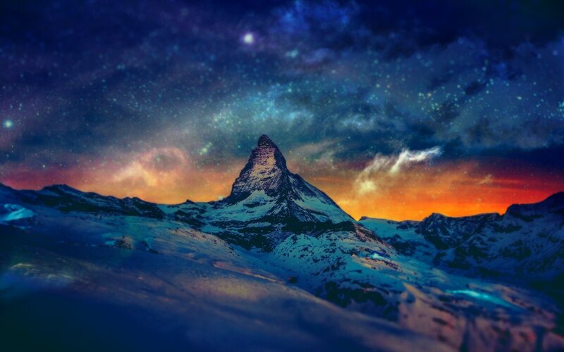 Matterhorn Mountain — Blue, Dramatic, Night, Digital Art, Snow