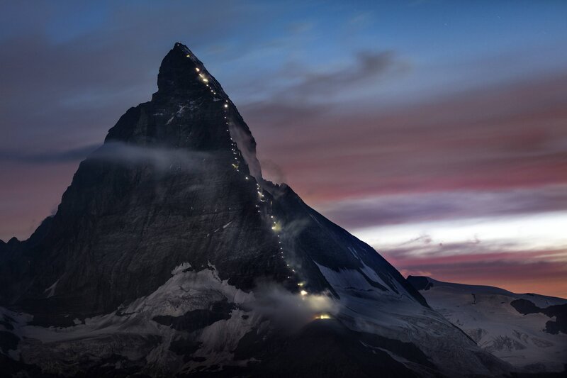 Matterhorn Mountain — Blue, Dramatic, Night, Photograph, Clouds