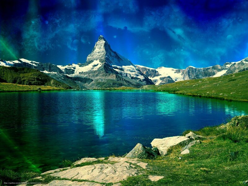 Matterhorn Mountain — Blue, Dramatic, Night, Photograph, Lake, Snow