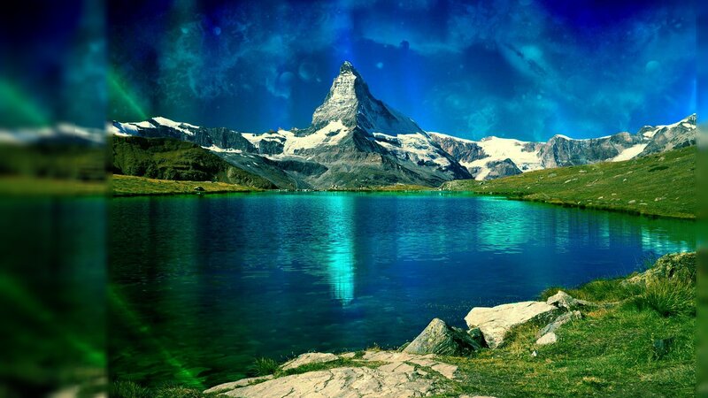 Matterhorn Mountain — Blue, Dramatic, Night, Photograph, Lake