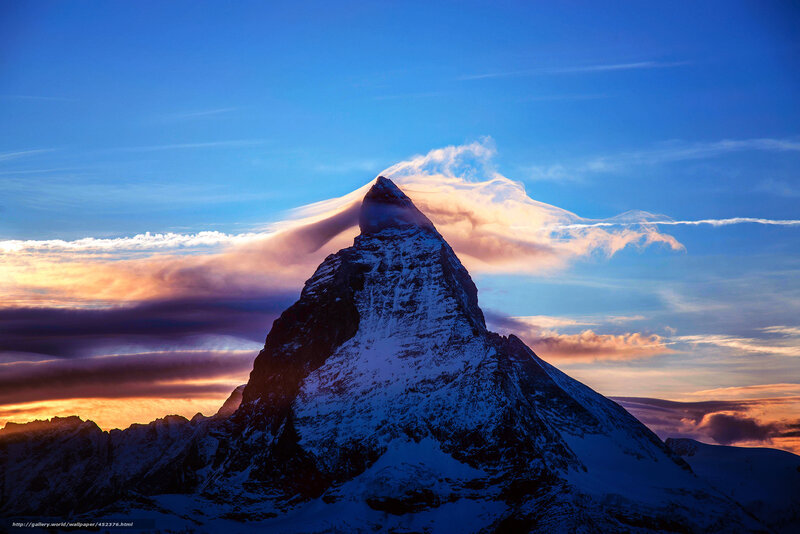Matterhorn Mountain — Blue, Dramatic, Sunset, Photograph, Snow