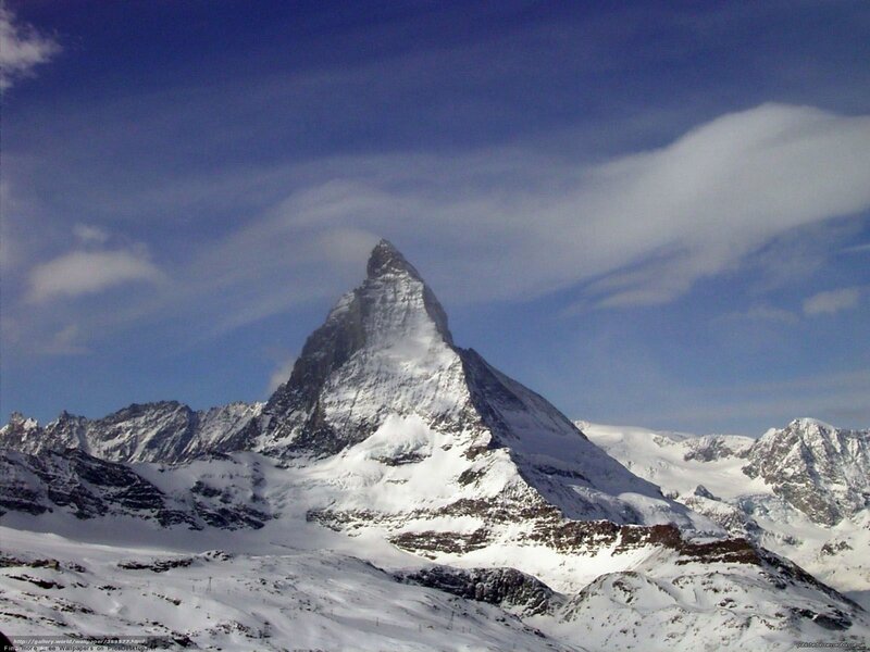 Matterhorn Mountain — Blue, Dramatic, Winter, Photograph, Snow, Clouds, Mountain Range