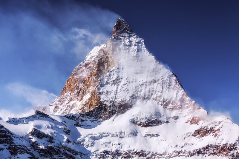 Matterhorn Mountain — Blue, Dramatic, Winter, Photograph, Snow, Clouds, Rock