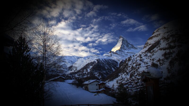 Matterhorn Mountain — Blue, Dramatic, Winter, Photograph, Snow-covered Mountains