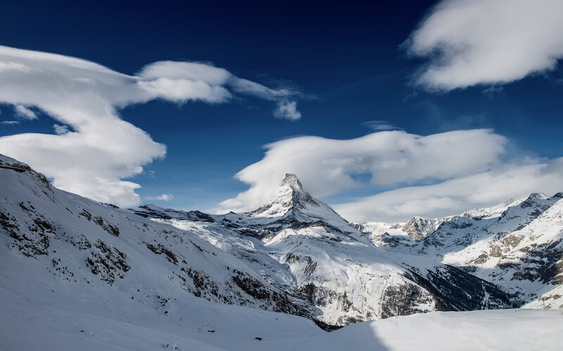 Matterhorn Mountain — Blue, Dramatic, Winter, Photograph, Snow