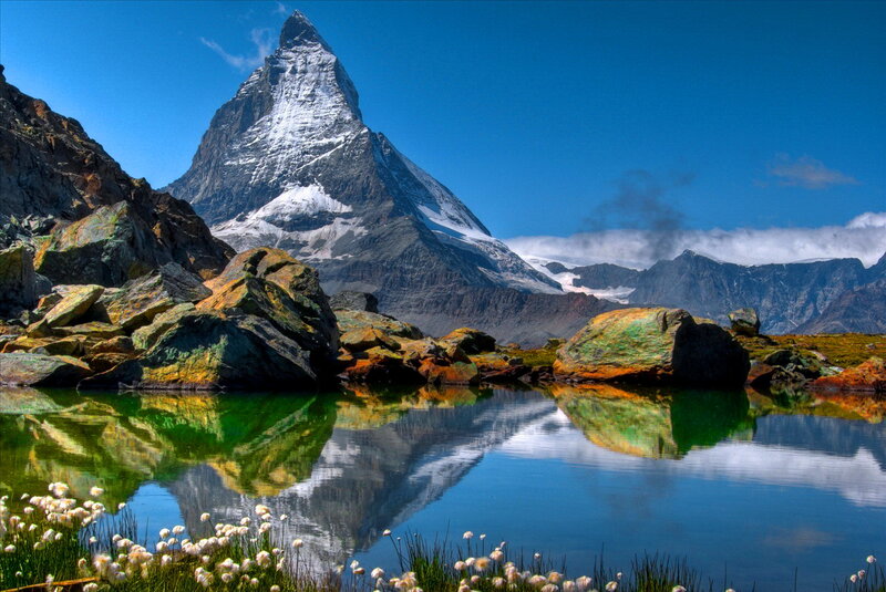 Matterhorn Mountain — Blue, Serene, Afternoon, Photograph, Lake, Rocks