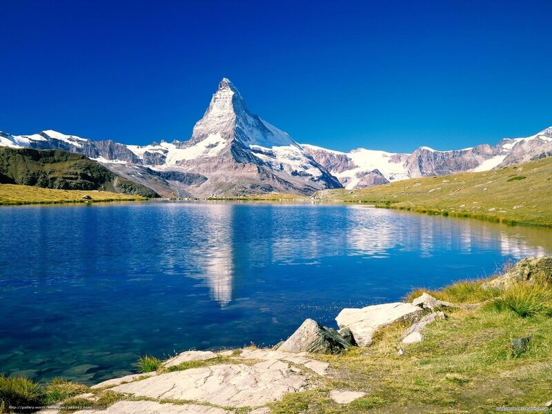Matterhorn Mountain — Blue, Serene, Afternoon, Photograph, Lake, Sky