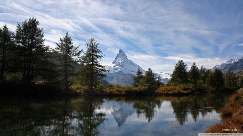 Matterhorn Mountain — Blue, Serene, Afternoon, Photograph, Lake, Trees