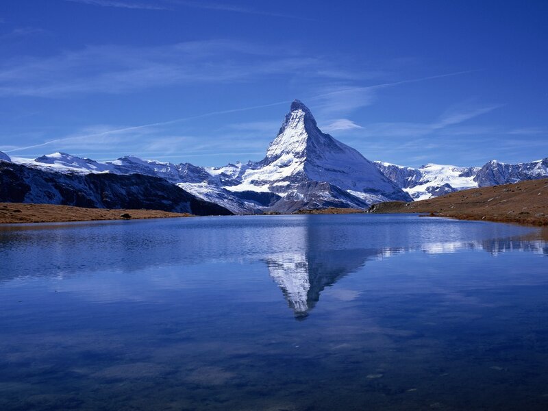 Matterhorn Mountain — Blue, Serene, Afternoon, Photograph, Snow, Lake, Sky