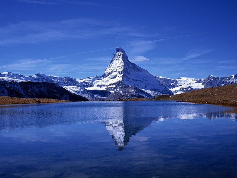 Matterhorn Mountain — Blue, Serene, Afternoon, Photograph, Snow, Lake