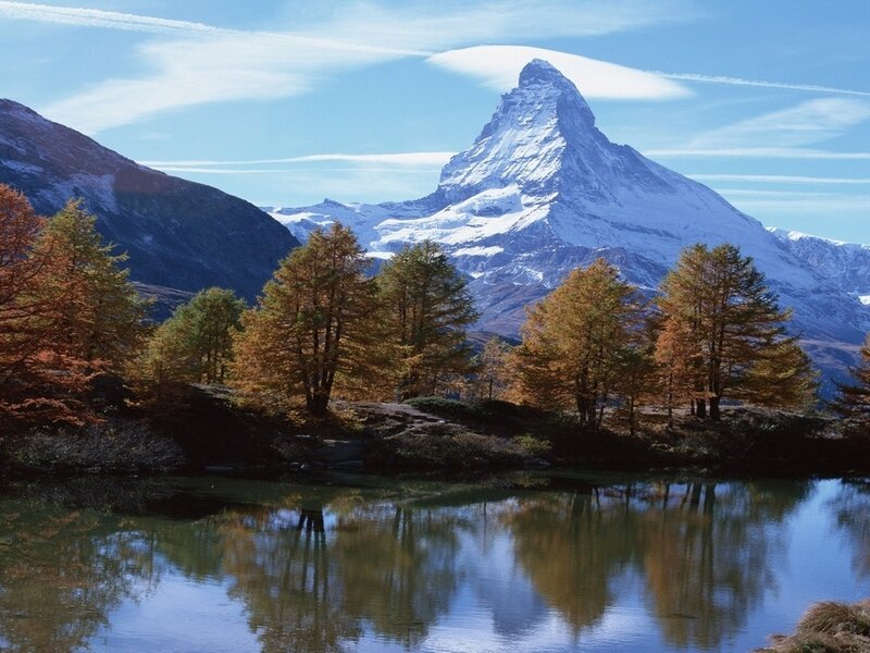 Matterhorn Mountain — Blue, Serene, Autumn, Photograph, Lake