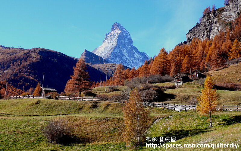 Matterhorn Mountain — Blue, Serene, Autumn, Photograph, Trees, Hut
