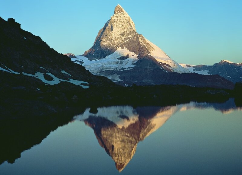 Matterhorn Mountain — Blue, Serene, Morning, Photograph, Lake, Snow