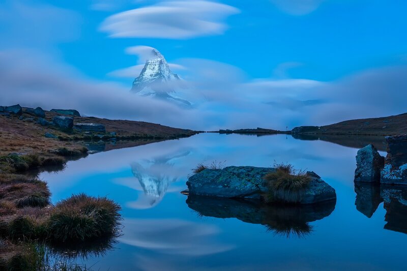 Matterhorn Mountain — Blue, Serene, Morning, Photograph, Lake