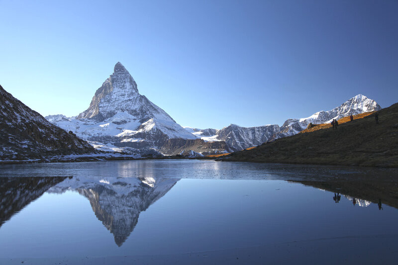 Matterhorn Mountain — Blue, Serene, Morning, Photograph, Snow, Lake